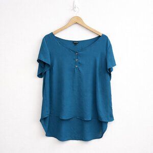 Torrid Teal Chiffon Hi-Low Blouse Plus Size 1x Flowy Button Front Top